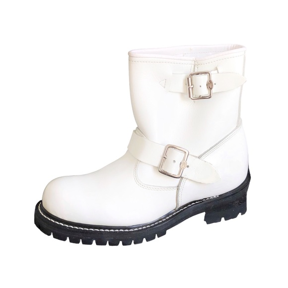 Vintage Skechers Boots Womens Size 6 White Leather Bootie Oil Resistant EUC - Picture 2 of 9